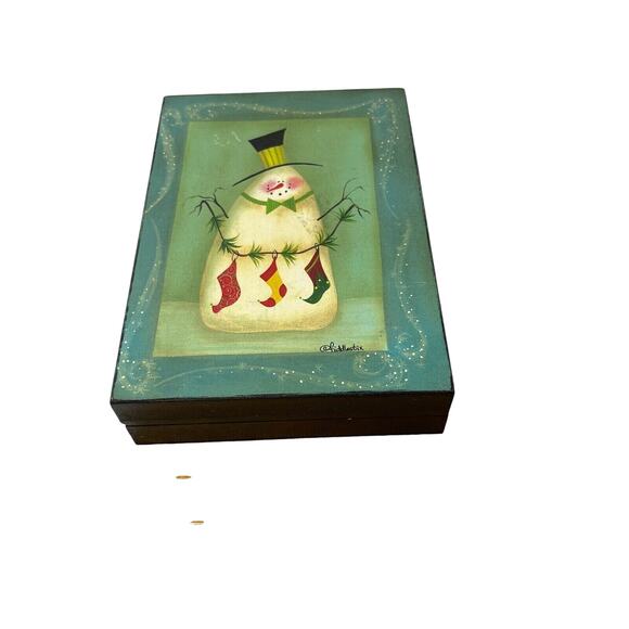 Lot Of 2 Snowman Stringing Socks & Stars Framed Picture by Fiddlestix 7" x 5" - Picture 14 of 14